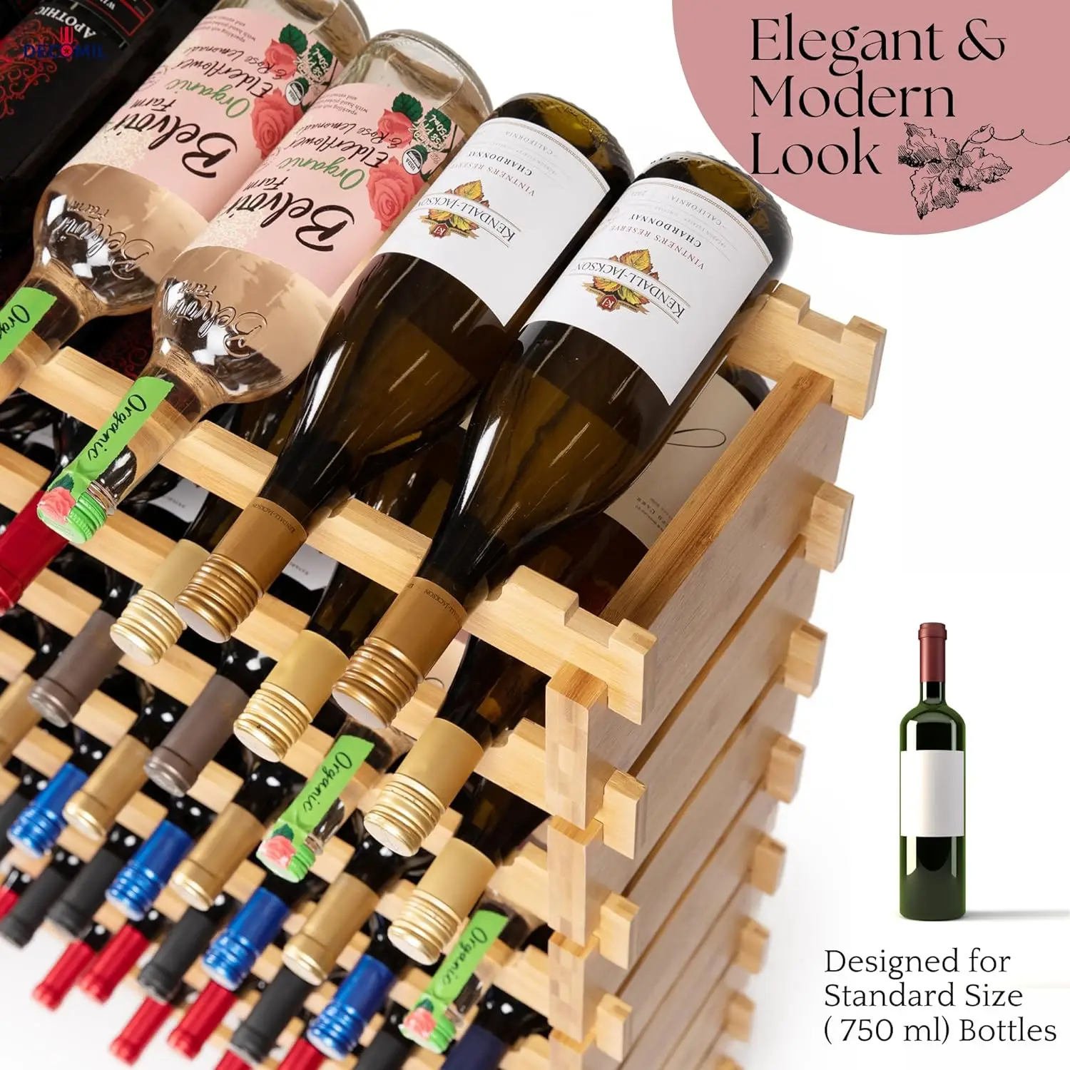 72 Bottle Stackable Modular Wine Rack Wine Storage Rack Solid Bamboo Wine Holder Display Shelves, Wobble-Free