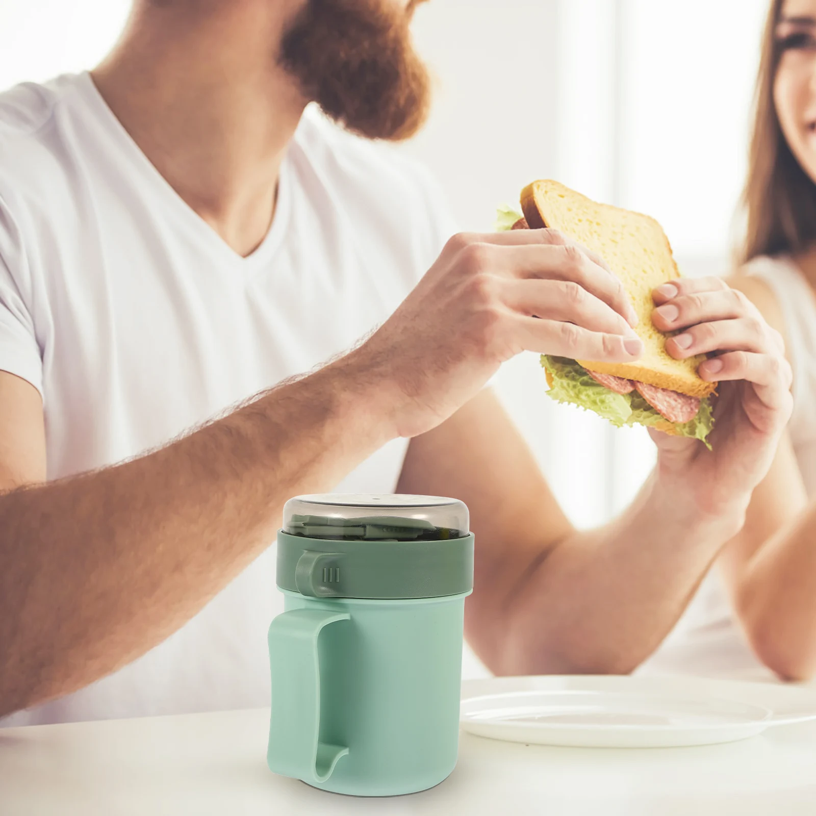 

Portable Breakfast Cup 500ml Soup Container Lid Spoon PP Microwave Safe Non Slip Simple Stylish Home Office