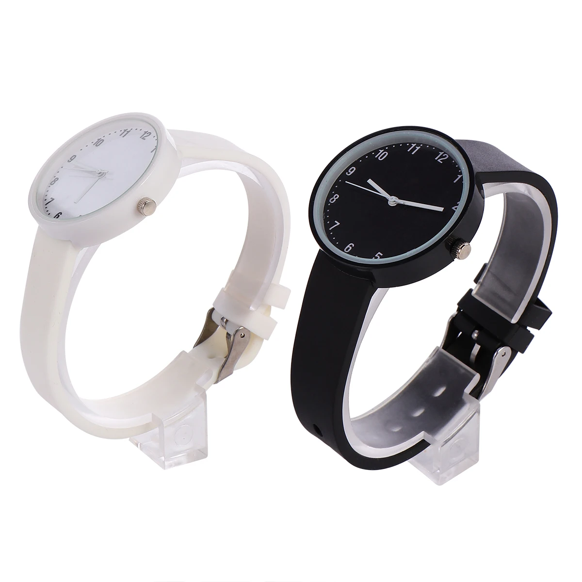 

2pcs Girls Solid Fashionable Wrist Watch For Students Durable Design Gift For Teens (White Black) Precise Movement