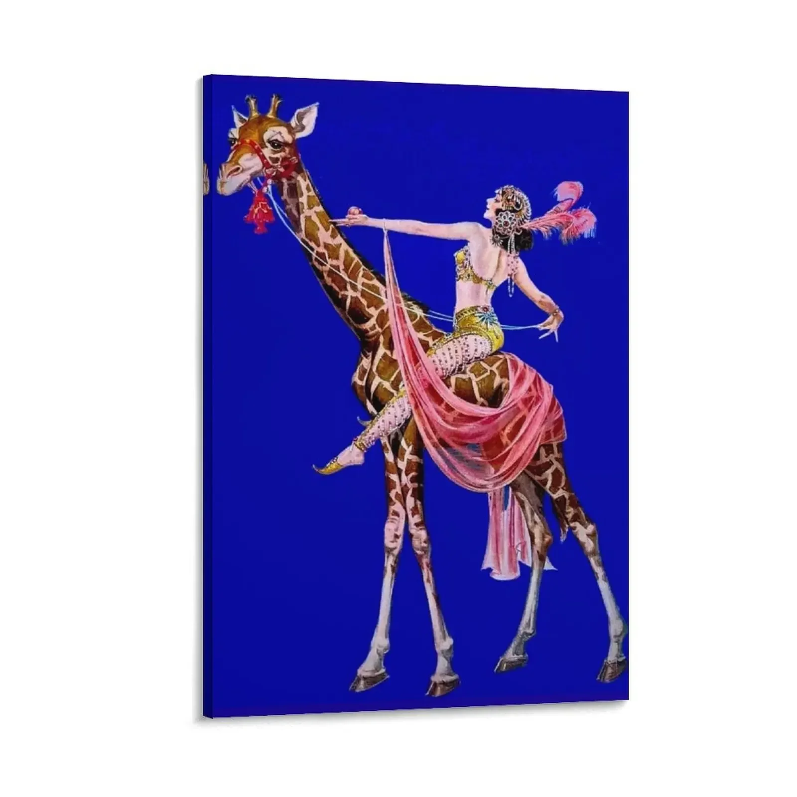 

LADY RIDING A GIRAFFE : Vintage Circus Advertising Print Canvas Painting Decorative paintings canvas wall decoration