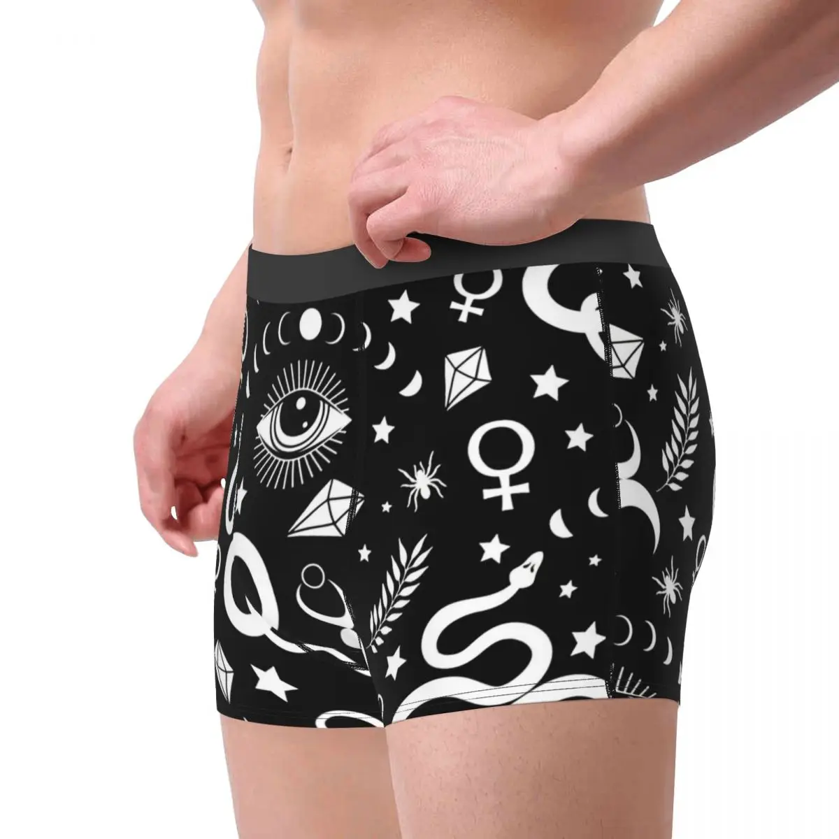 Moderno bruxa ocultismo símbolos preto & branco cuecas breathbale calcinha masculina cueca impressão shorts boxer briefs