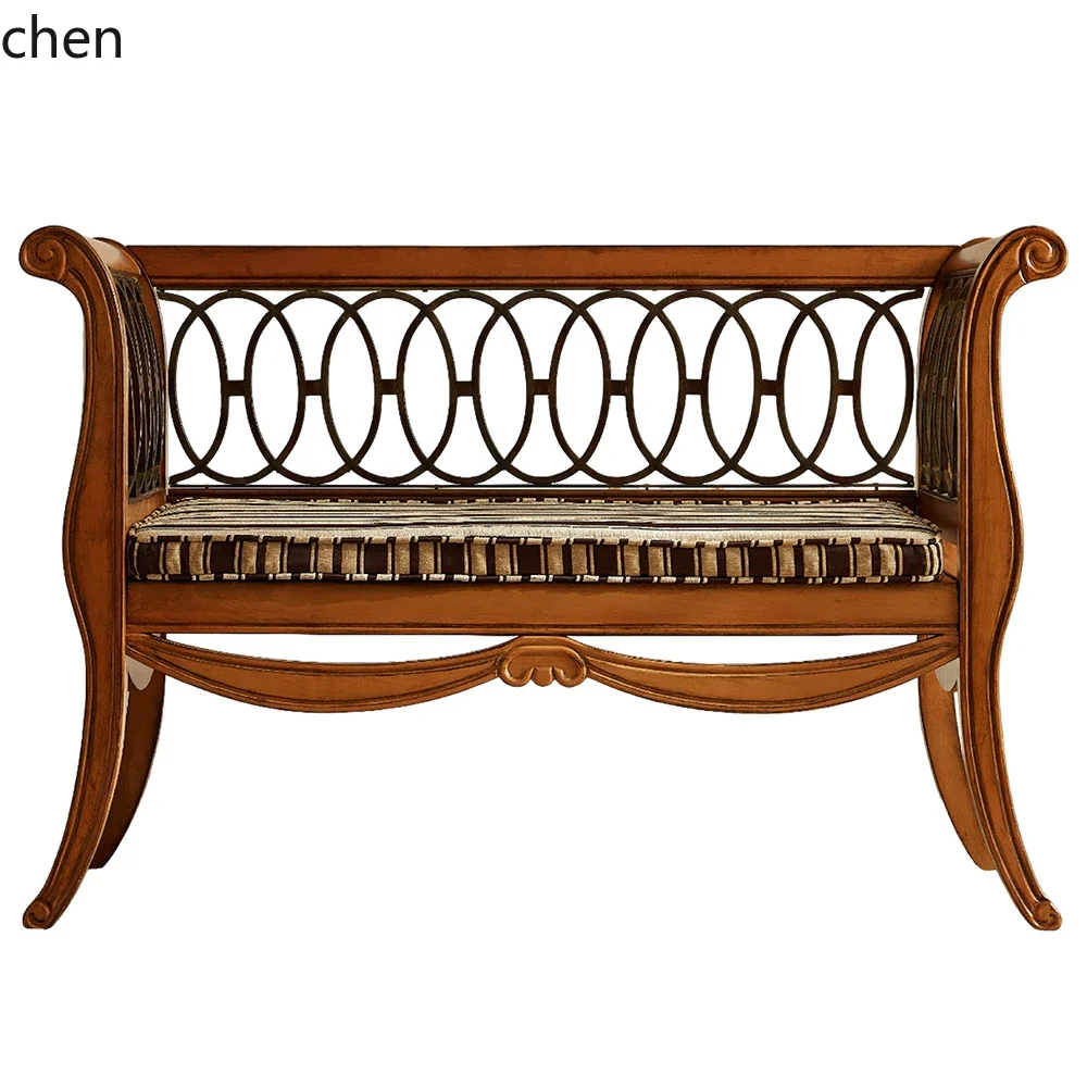 DSA Solid Wood Double Chair Living Room Sofa Armrest Bench Balcony Leisure Back Chair