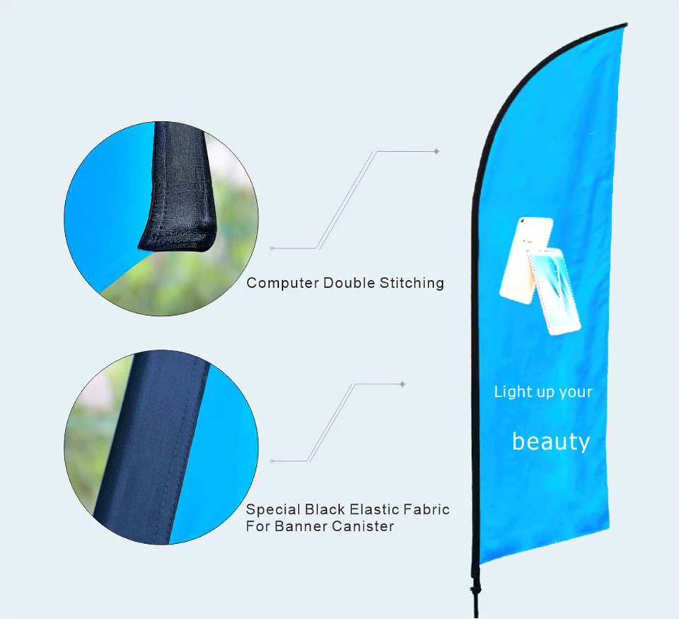 Strandfederfahne mit Grafikdruck, individuell bedrucktes Banner, kostenloses Design, Werbeaktion, Eröffnungsfeier, Außenwerbung, Dekoration – Detail 2