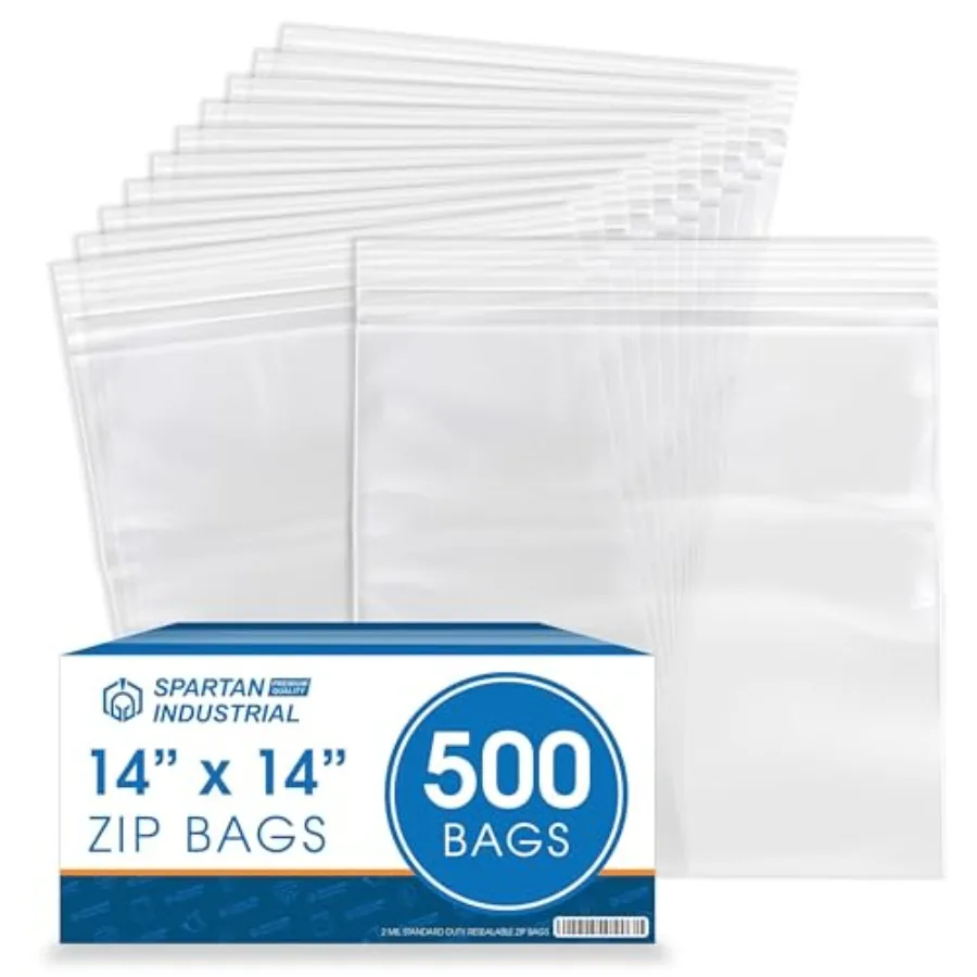 

14" X 14" Plastic Zip Bags Count - 2 Mil Clear Plastic Bags for Clothes Storage