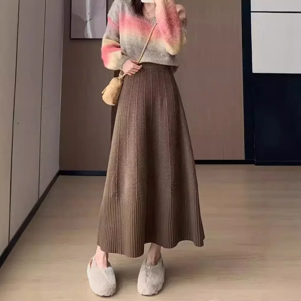 

Winter A-line Medium Long Thick Soft Glutinous Knitted Half Skirt for Women