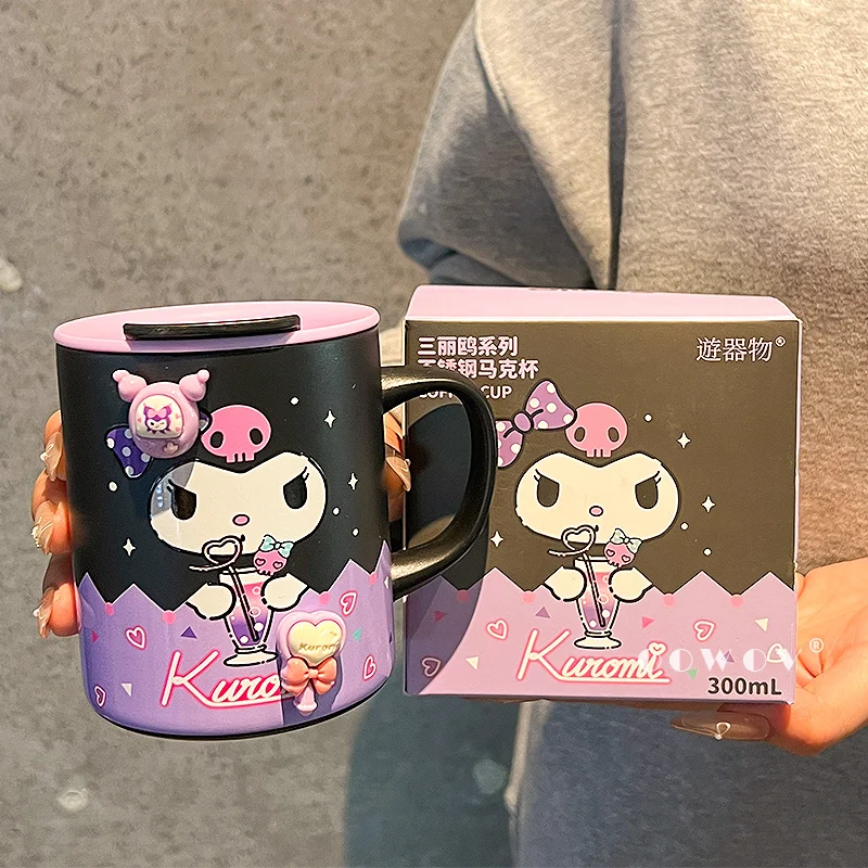 

Детская чашка для воды с рисунком Куроми, домашняя чашка для кофе с молоком, кружка из нержавеющей стали с крышкой, новый подарок для детей в 2025 году