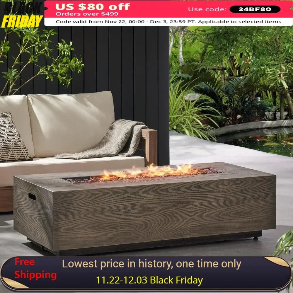 56-Inch Patio Fire Table，Propane Fire Pit- 50, 000 BTU，Auto-Ignition，Iron Pattern， Gas Fire Pits for Outside Patio