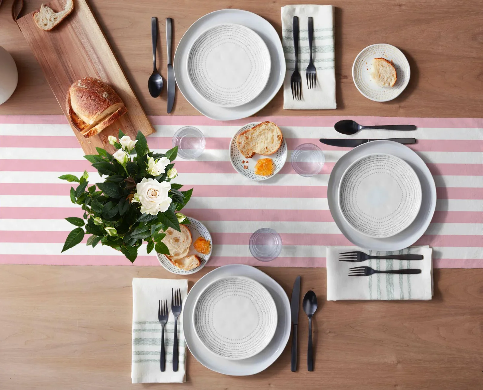 Stripes Pink White Linen Table Runner Kitchen Table Decoration Farmhouse Reusable Dining Table Cloth Wedding Party Decor