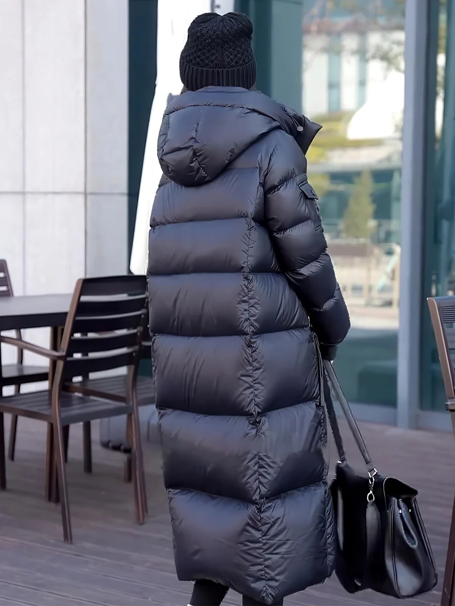 캐주얼 롱 후드 여성용 다운 재킷, 흰색, 따뜻한 겨울 코트, 블랙, 캐주얼 사이즈