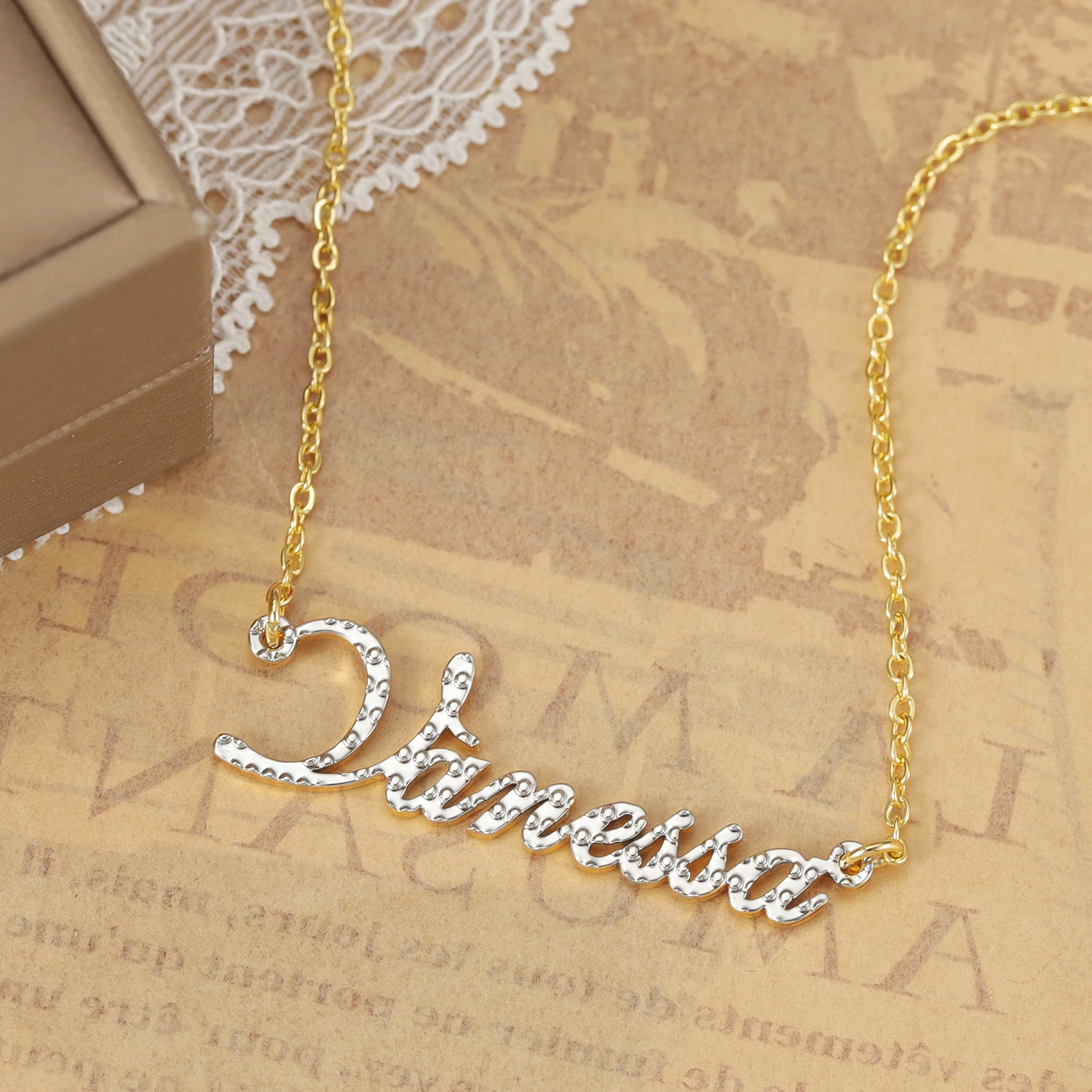 Personalized Two-tone Name Necklace 18K Gold Plated Customized Nameplate Pendant Stainless Steel Women's Jewelry Christmas Gift