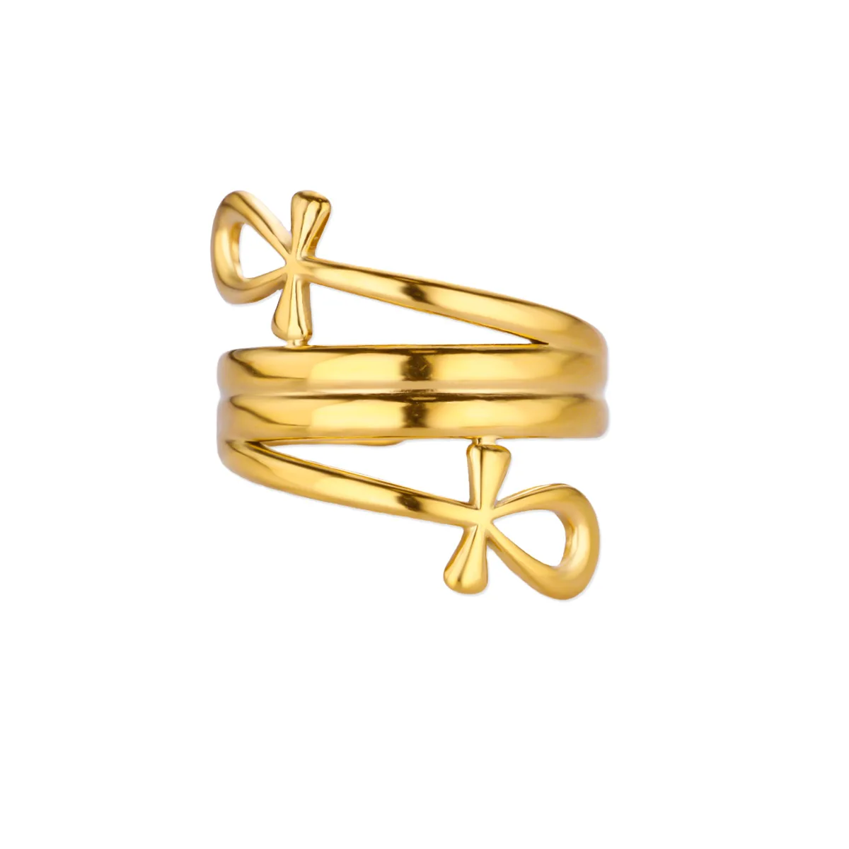 Ankh الصليب خواتم للنساء الذهب اللون قابل للتعديل الفولاذ المقاوم للصدأ خاتم خمر المصرية الدينية الصليب نمط مجوهرات فريشيب