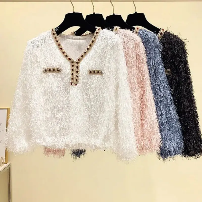 

Elegant Tassel Casual Chic V-Neck Pullover Loose Women's Sweater Long Sleeve Female Sweaters Tops Woman Clothing Fashion 2024