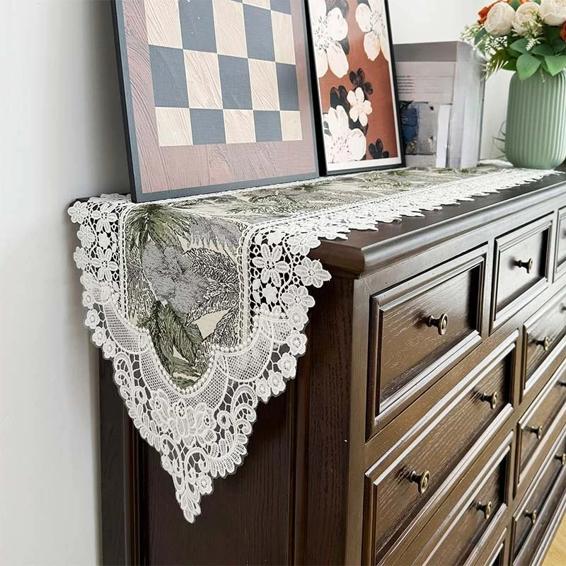 Lace high-end table flag home furnishing velvet lace tea table dining table long strip cover cloth table flag