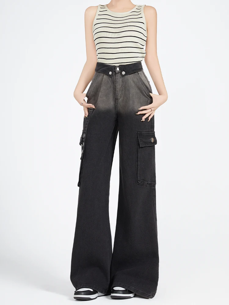 

Джинсы с высокой талией и широкими штанинами, свободный крой, стройнящий дизайн, американский ретро-стиль, осенняя новинка, уличная мода, джинсы в стиле High Street