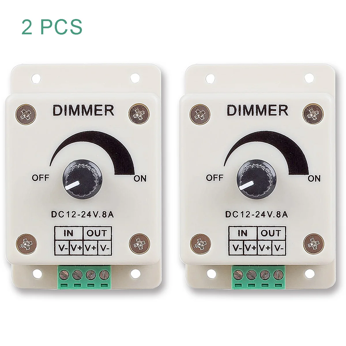 2 PCS LED Dimmer Switch DC 12V 24V 8A Adjustable Brightness Lamp Bulb Strip Driver Single Color Light Power Supply Controller