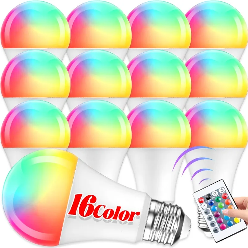 

6/1Pcs Smart Lamp Atmosphere Light Remote Control 16 Colors RGB Bulb Household Lighting Dimmable Birthday Party Decoration Bulb