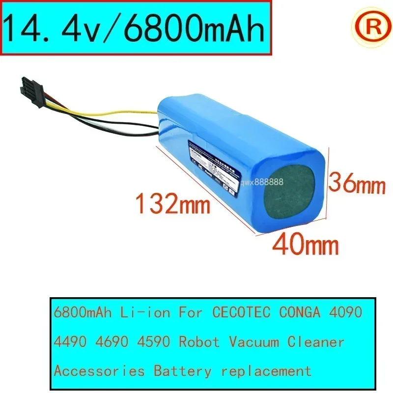 

New 5600mAh/6800mAh/12800mAh Li-ion Battery for CECOTEC CONGA 4090 4490 4690 4590Robot Vacuum Cleaner 14.4V 14.8V 18650 4s2p