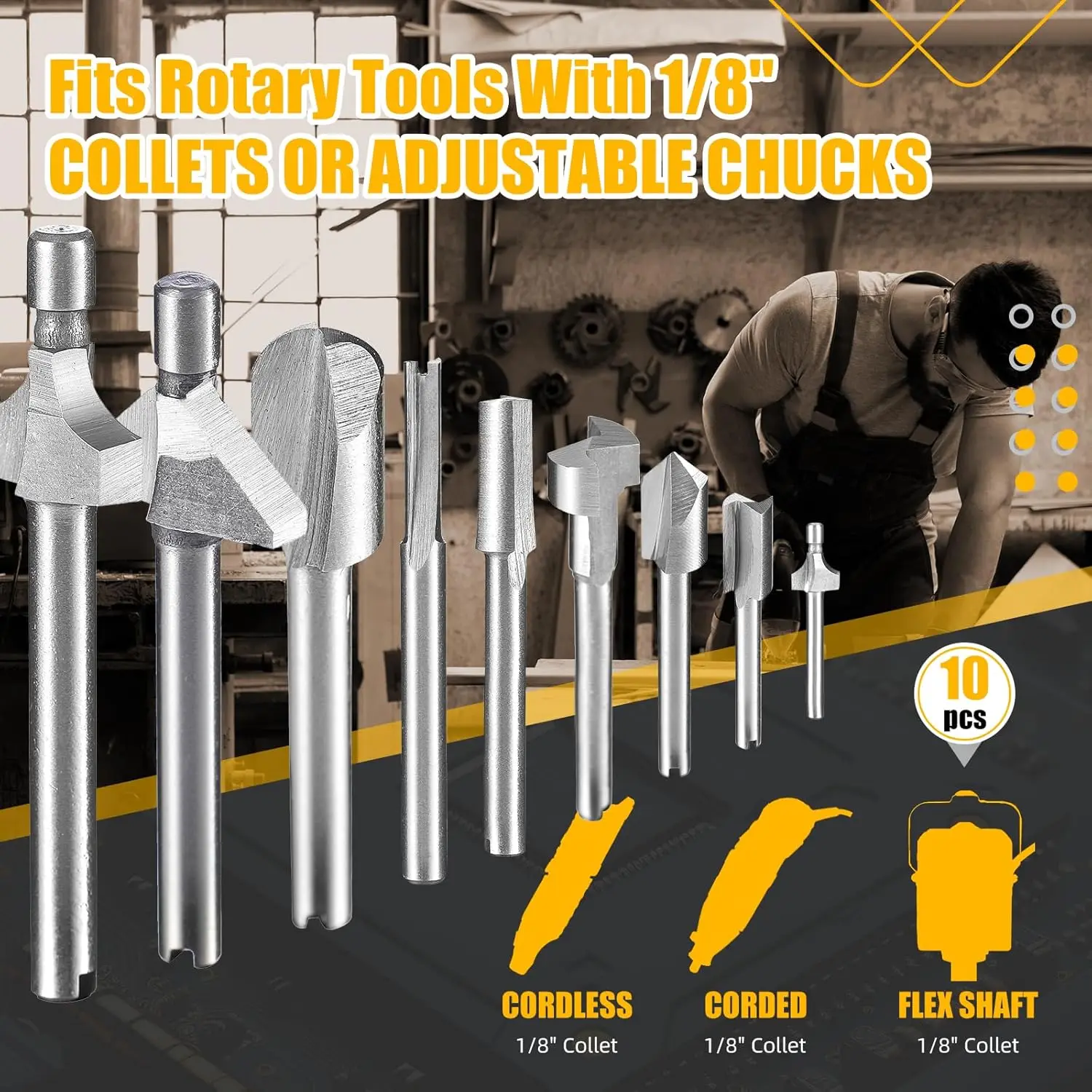 ดอกกัดเหล็กความเร็วสูง 10 ชิ้น ขนาดก้าน 1/8 นิ้ว สำหรับเครื่องมือเดรเมล แกะสลักไม้ โลหะ งานเจียรไฟฟ้า