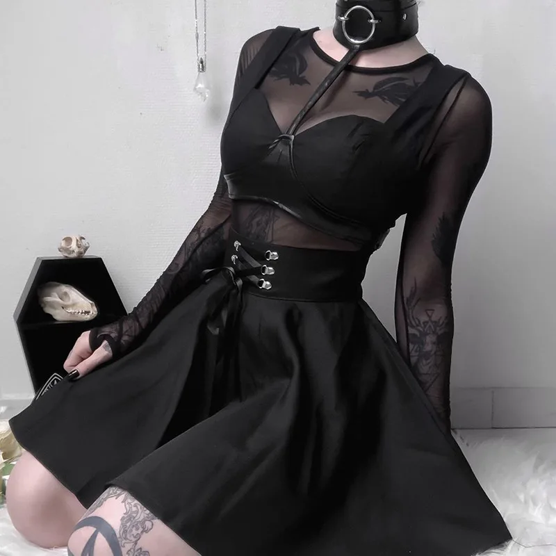 Nhật Bản-Phong Cách Hipster Đen JK Bong Bóng Váy Lót Nữ Lưng Khóa Kéo Ins Của Cô Gái Váy Xếp Ly chân Váy Mini Gothic Váy Đen