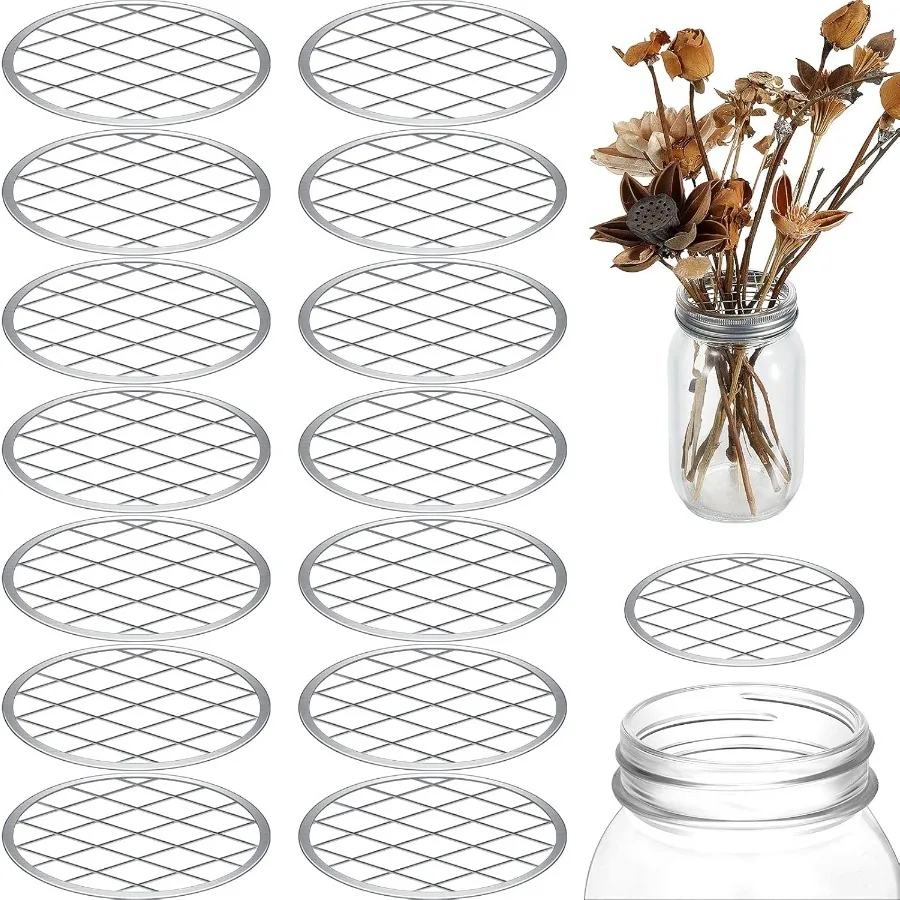 

Крышка-вставка для банок с цветком Мейсона для банок для консервирования Мейсона с широким горлышком Металлическая вставка для цветочной крышки Вставка для цветочной крышки Mason Grid Органайзер для цветов Вставка в крышку Ma