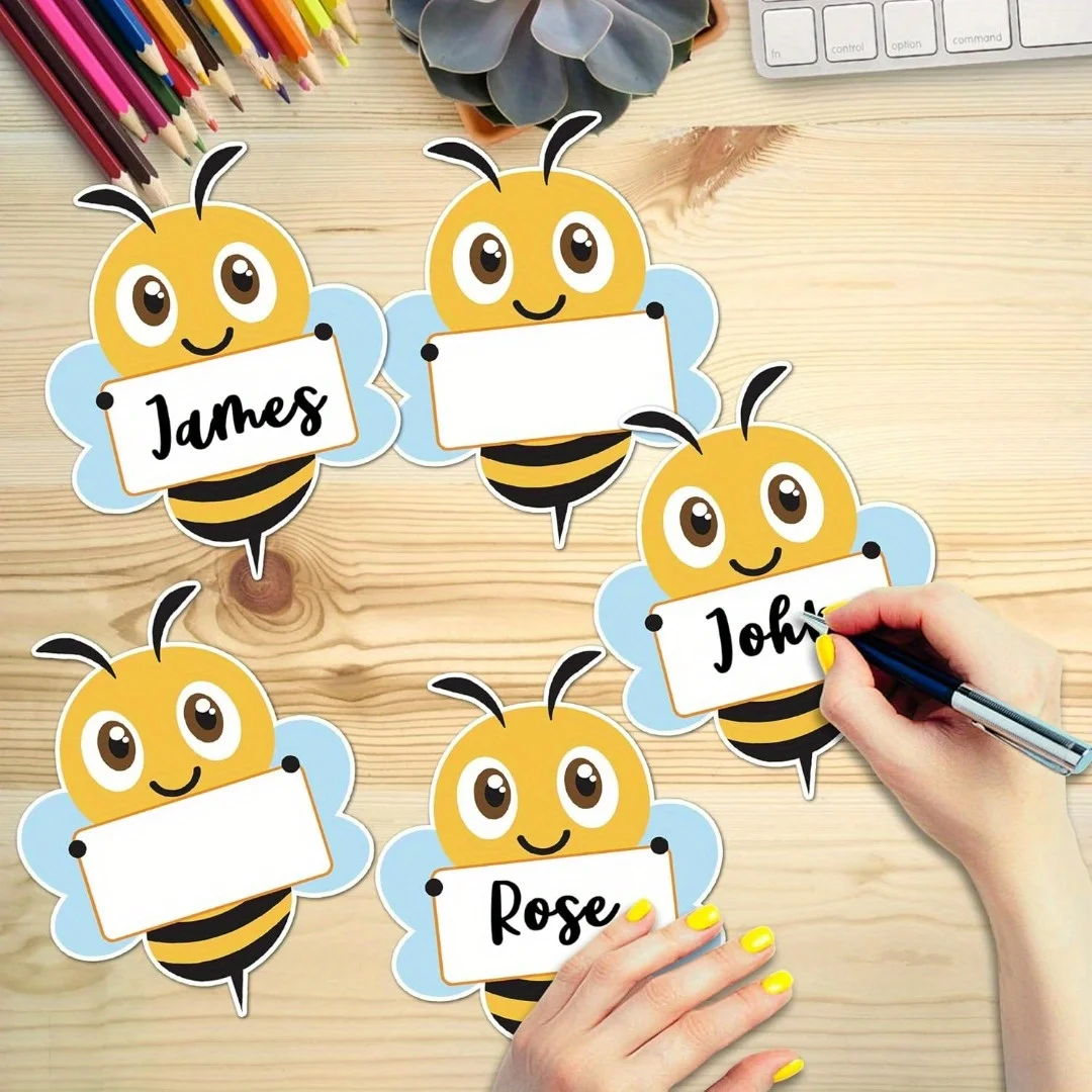 10pcs bee pattern classroom bulletin board decoration, bee style student desk cards, cute bee style classroom nameplates