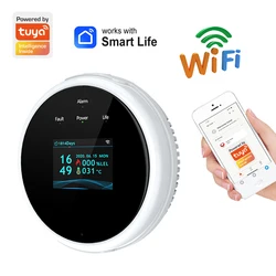 Tuya Wifi Natural Gas Leakage Detector Sensor Smart Alarm Gas Fire Security Digital LED Temperature Display for Home Kitchen