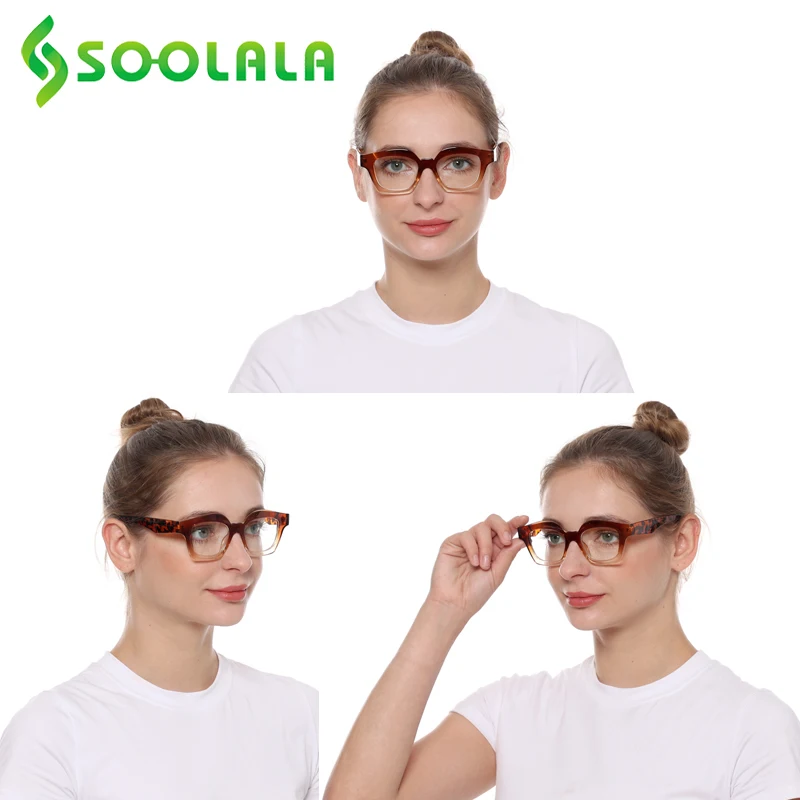 SOOLALA Presbyopic Small Square Blue Light Blocking Reading Glasses Women Ladies Reader Frame Magnifying Eyeglasses +0.5 to 4.0