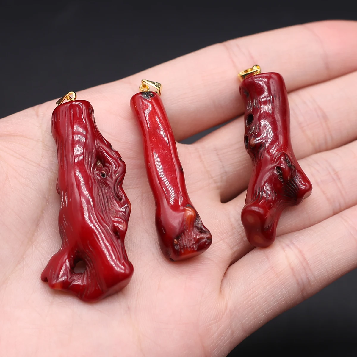 1PC Natural Sea Bamboo Red Coral Pendant Irregular Branch Polishing Handwork Red Coral Charms for Jewelry Making DIY Necklaces