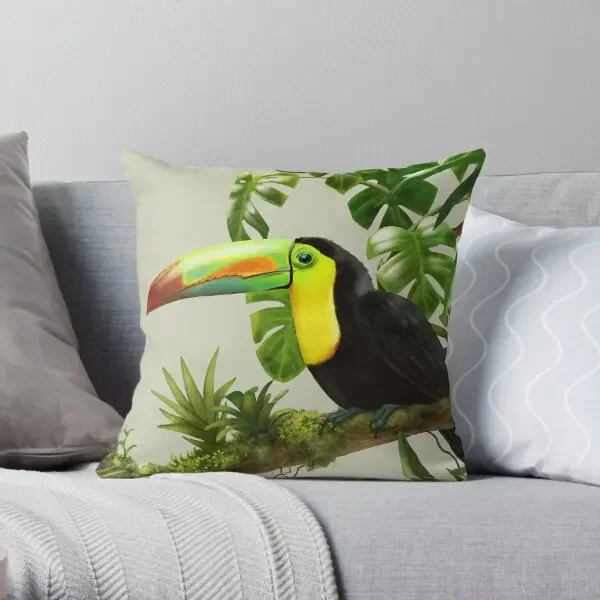 Toucans And Bromeliads Canvas Backgrou  Printing Throw Pillow Cover Home Soft Cushion Wedding Pillows not include One Side