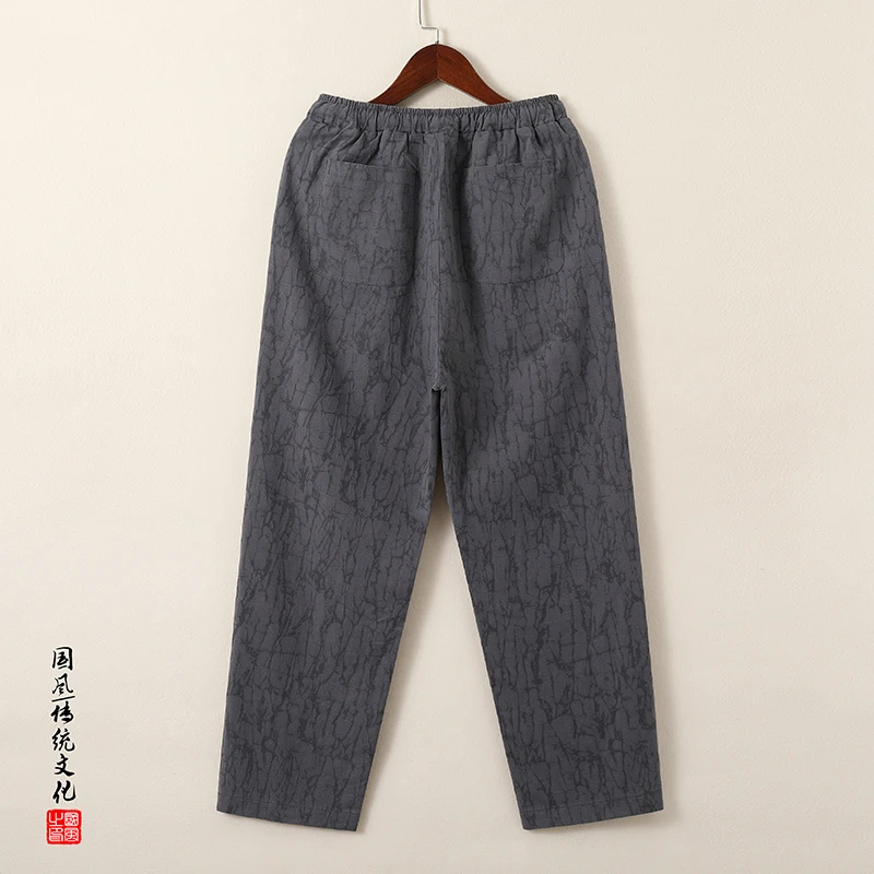 Jacquard Cotton Linen Pants for Men Summer Casual Pants Fashion Calf Length Pants Male Oversize Harem Pants Clothes Streetwear