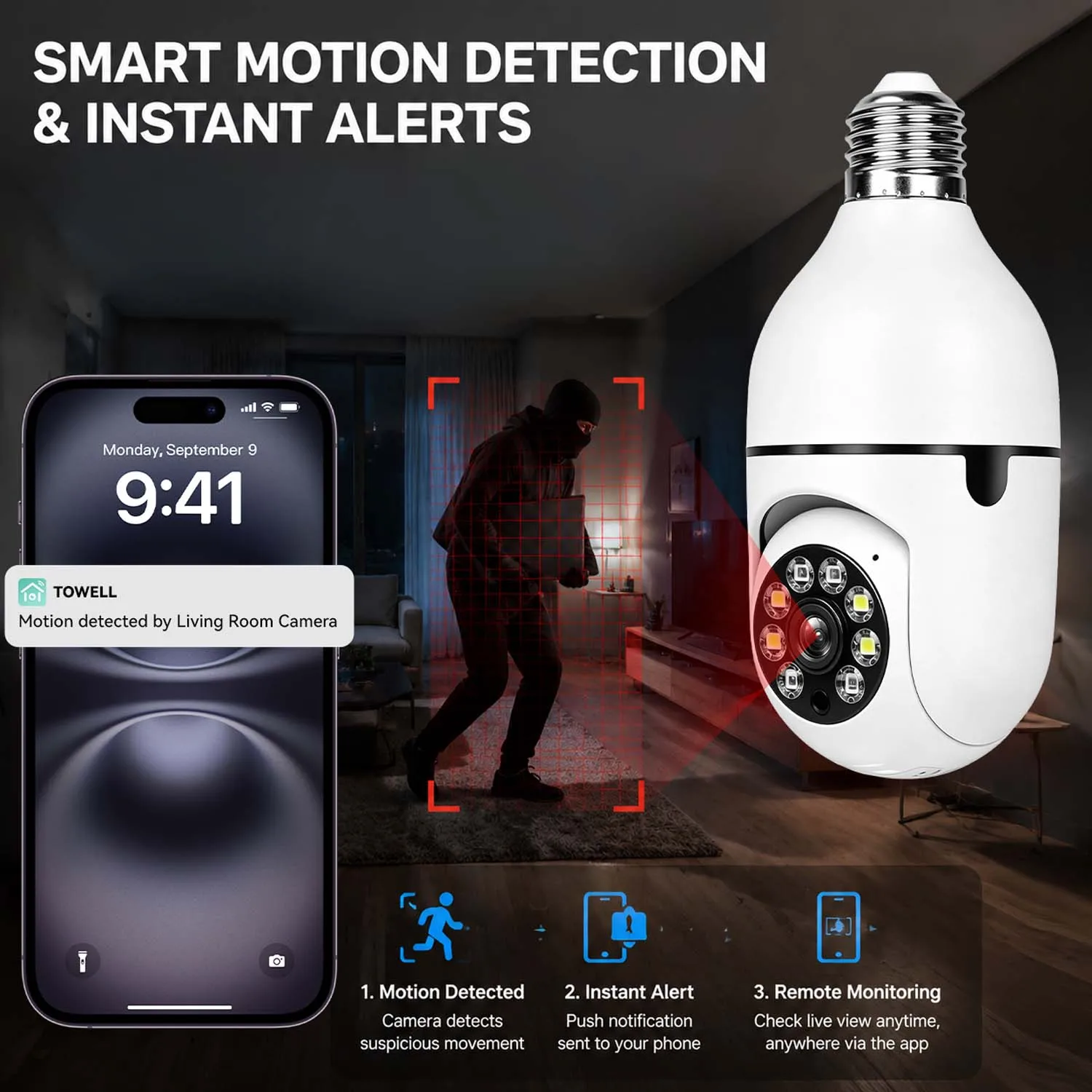 HD Bulb E27 Full Color Night Vision Surveillance Camera with Automatic Human Tracking And Zoom Indoor Security Wifi Monitor