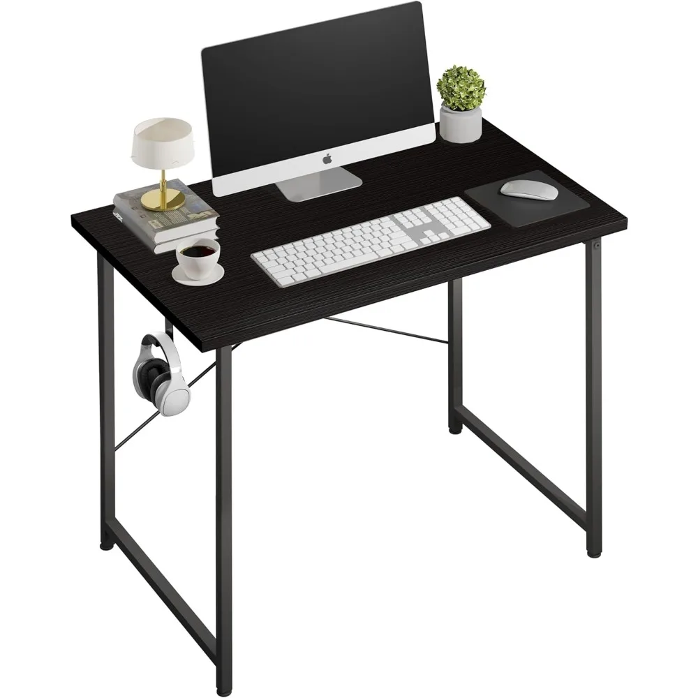 

Computer Desk Home Office Work Study Writing Modern Simple Table with Headphone Hooks, 32 Inch, Black