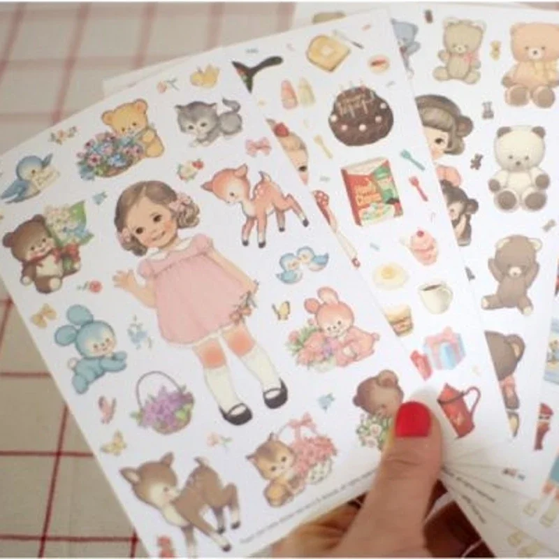 

MQStyle 6Sheets/Pack New DIY Scrapbook Paper Cute Curly Doll Diary Stickers Decoration Sticker Paper H0190