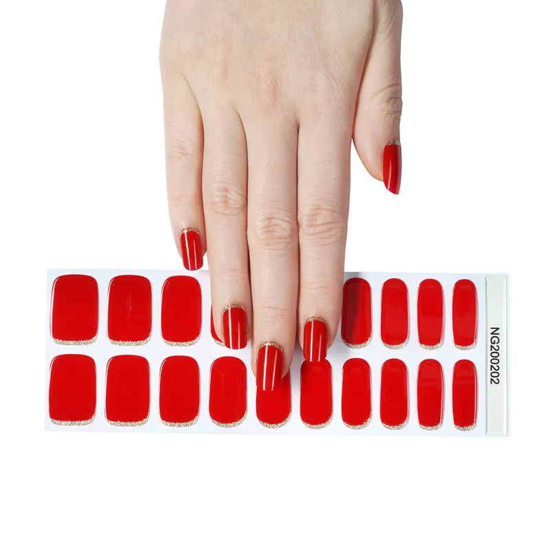 20 Strips Semi-Cured Gel Nail Stickers Waterdichte Semi-Gebakken Full-Cover Nagel Stickers Nagel Bedels Uv Led Lamp Nodig