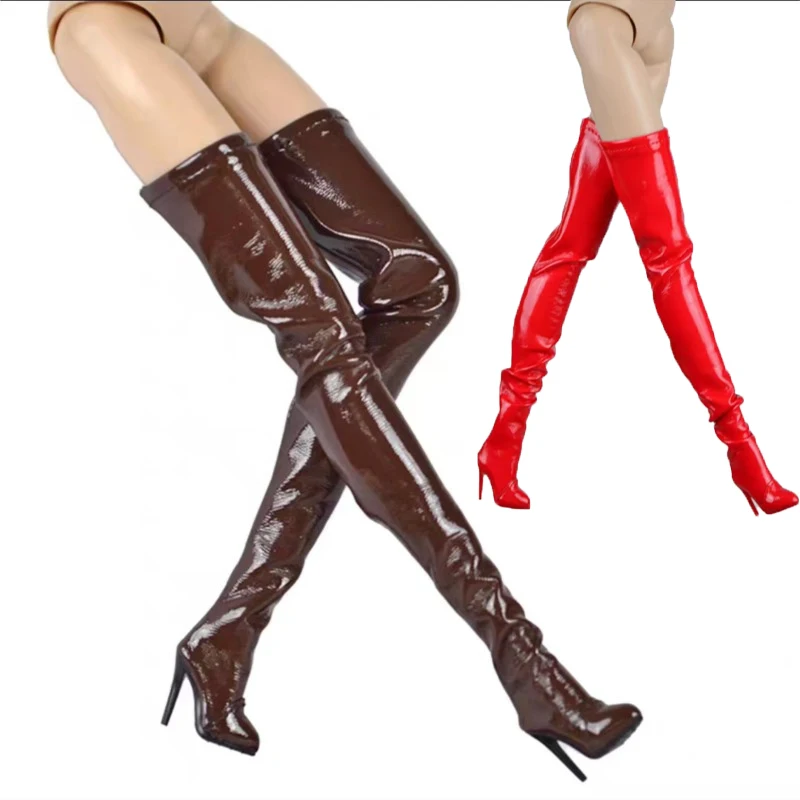 1/6 BJD Doll Shoes FR2 Nu.face FR Over Knee Pointed Thin High Heels Patent Leather High Boots Simulation Shoes Model Accessories