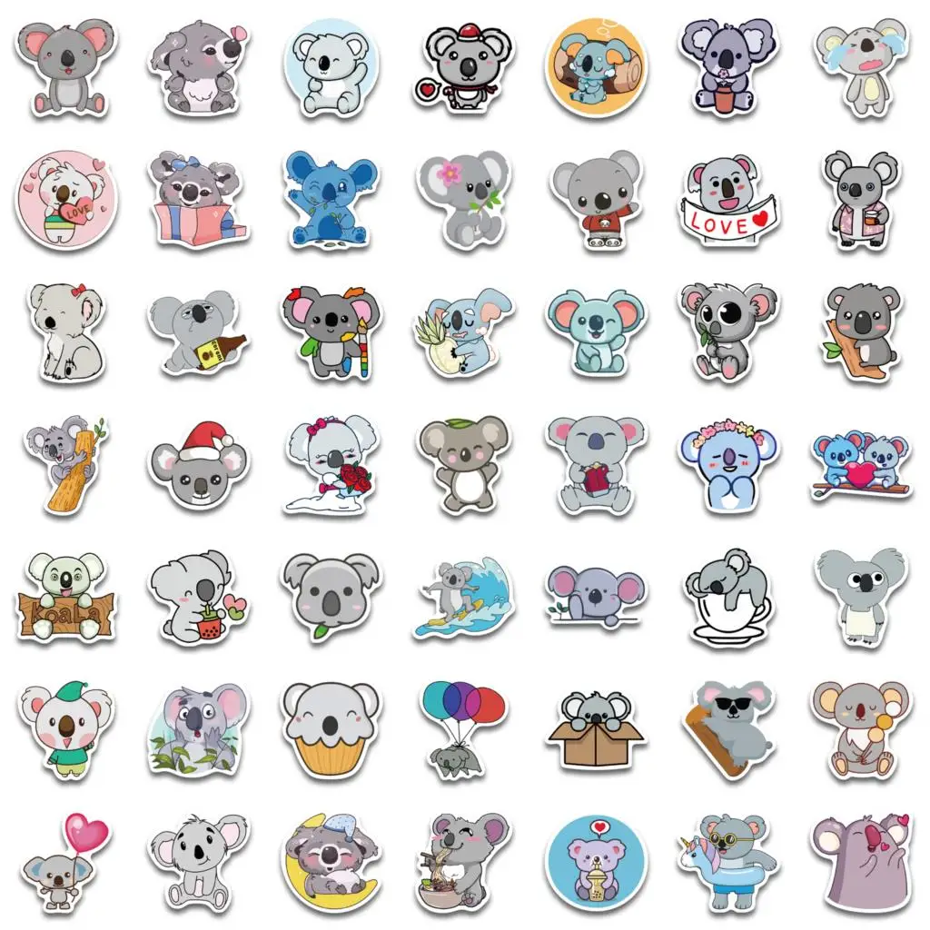 50/100PCS  Animal Cute Koala Stickers Cartoon Series Children's Toys Waterproof Diy Skateboard Guitar Bike Suitcase Decals