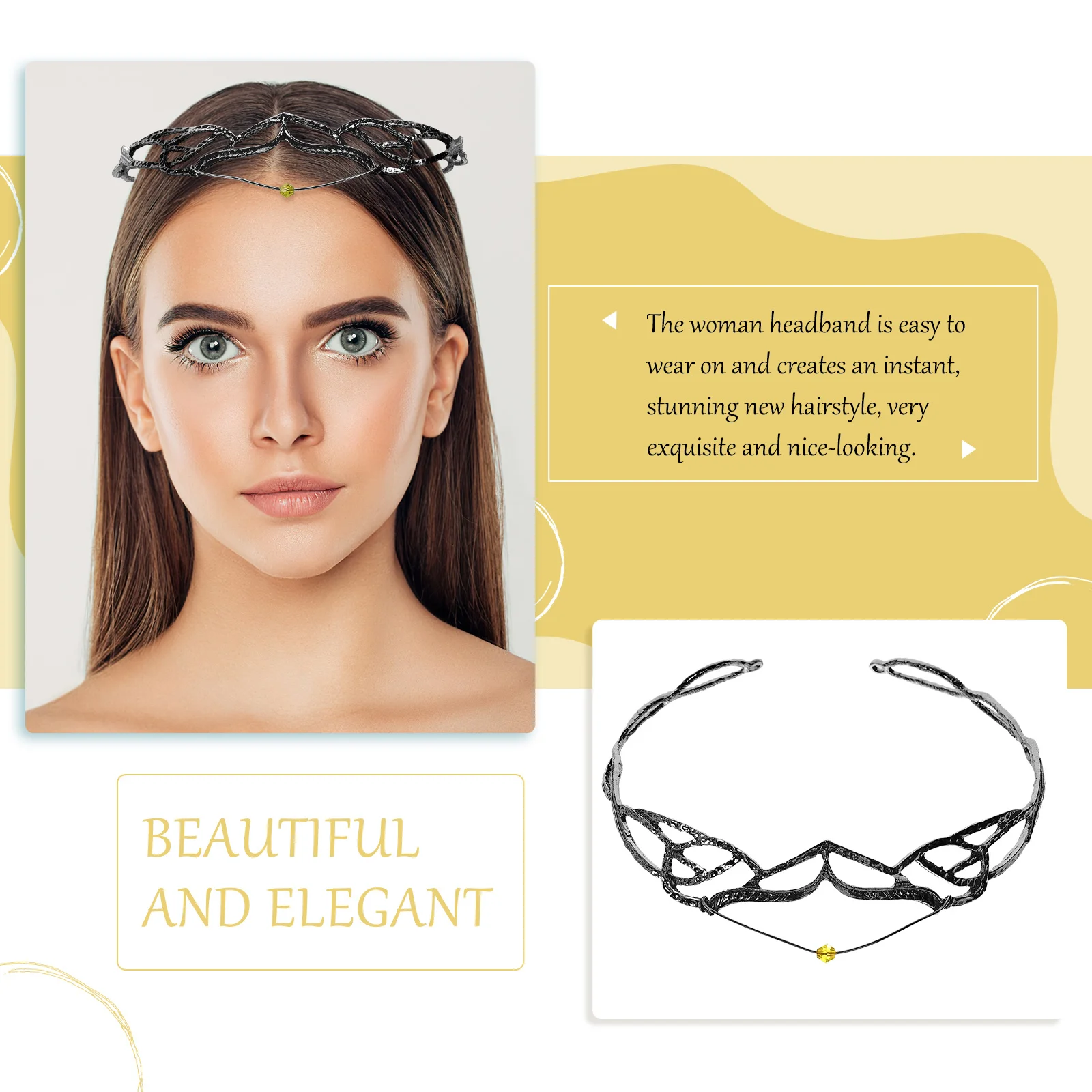 عصابة رأس على شكل تاج خرافية للنساء، إكسسوار شعر تاج الزفاف، حفل زفاف، حفلة موسيقية، تاج أنيق، غطاء رأس نسائي أنيق