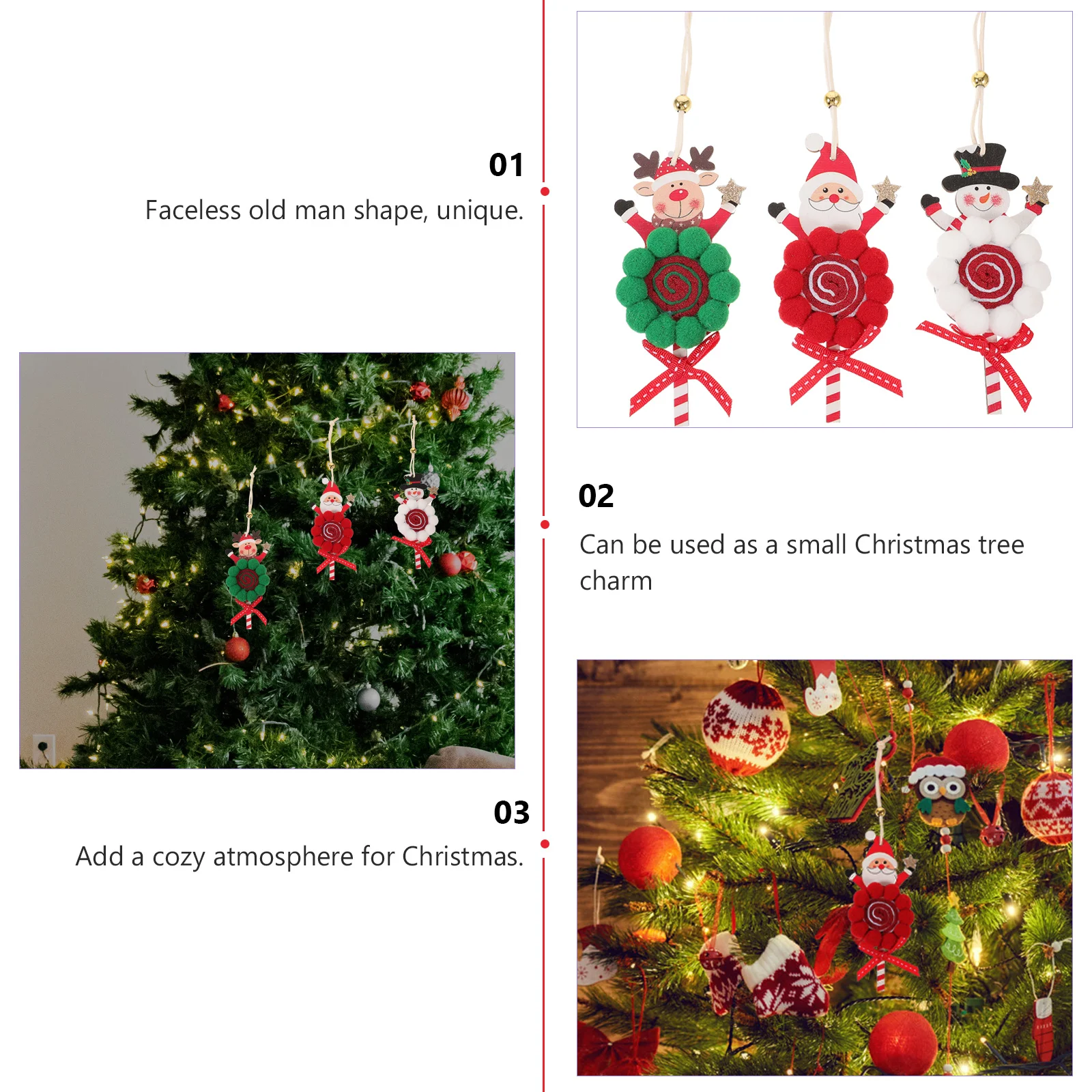 

3Pcs Xmas Pendants Christmas Tree Hanging Decor Festive Bright Design Ornament for Party Background Photo Prop