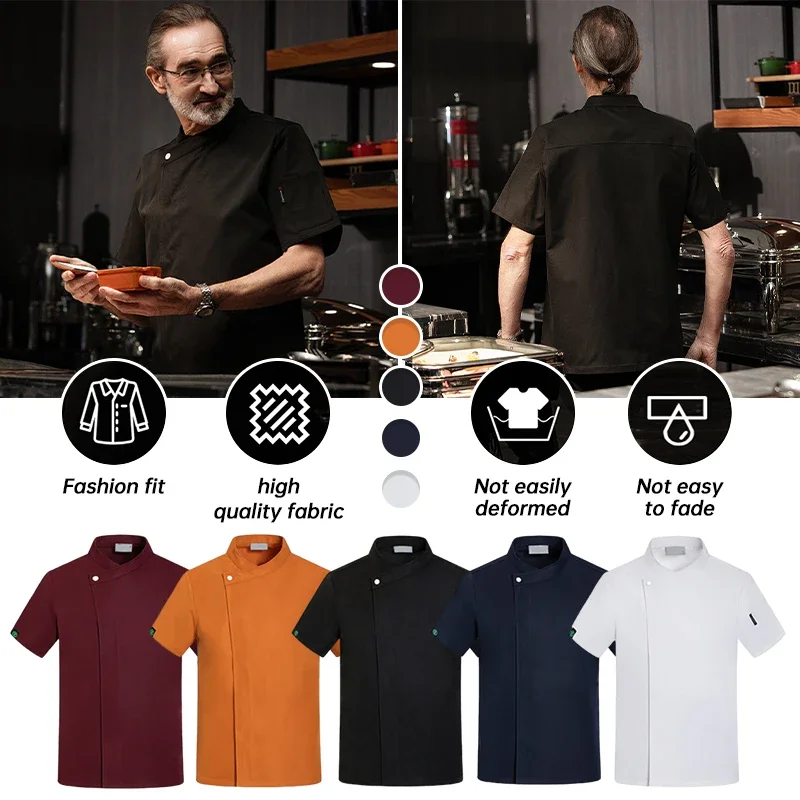 

Men Short Sleeve Chef Coat Summer Hotel Western Restaurant Chef Work Uniforms Food Service Kitchen Pastry Baker Work Clothes