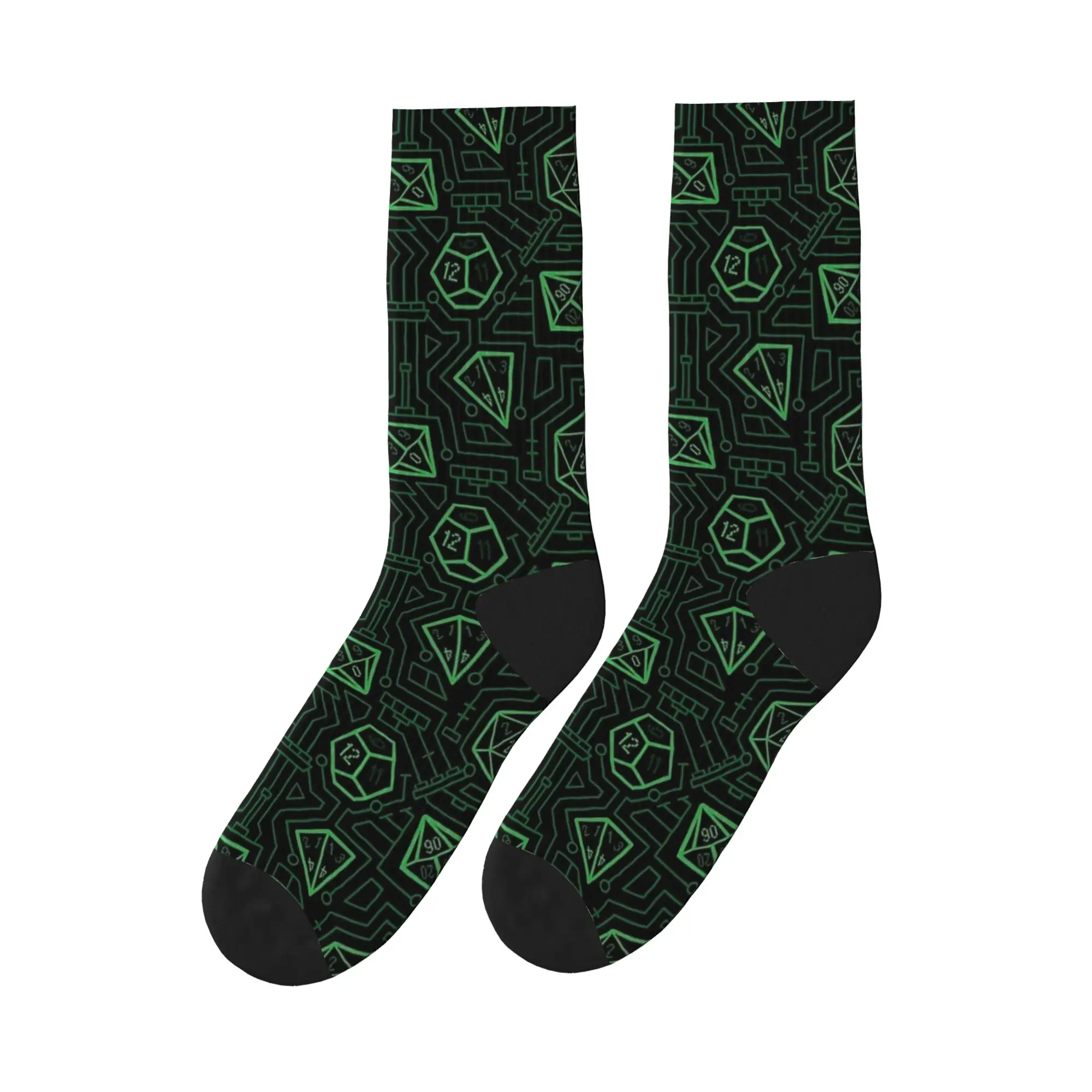 Tech D20 Pattern Green Socks  Printed Stockings Anti Skid Men's Socks High Quality Autumn Trendy Outdoor Socks