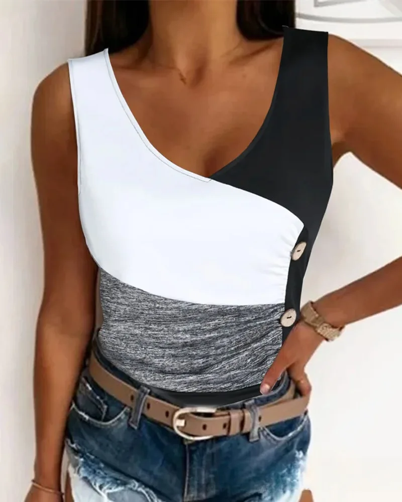 Simple Zircon Camisole Vest Women Sexy Slim Tank Top Summer Sleeveless Black T-Shirt