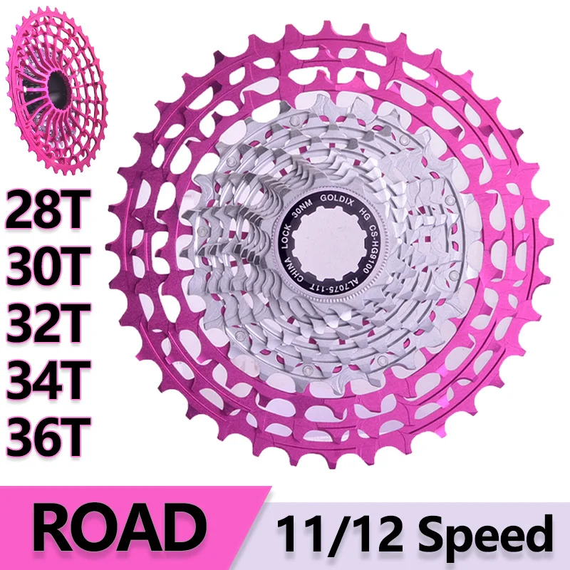 

Bicycle Freewheel Ultralight Road Bike 11 12 Speed Cassette CNC Hollow HG 28/30/32/34/36T K7 11V 12V Bicycle Chain Wheel Pink