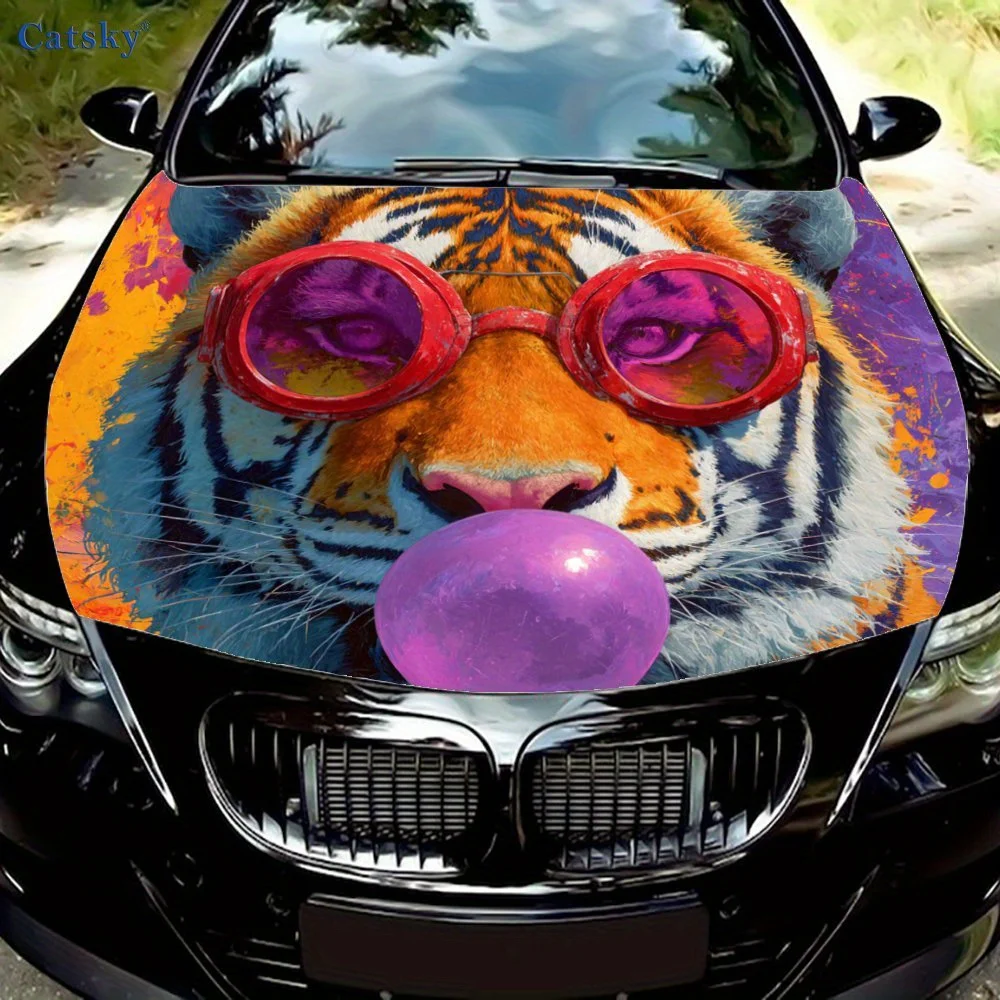 

Тигр с красными очками, наклейка на капот автомобиля - прочная виниловая защитная пленка из ПВХ, идеальный подарок для любителей автомобилей, украшение автомобиля