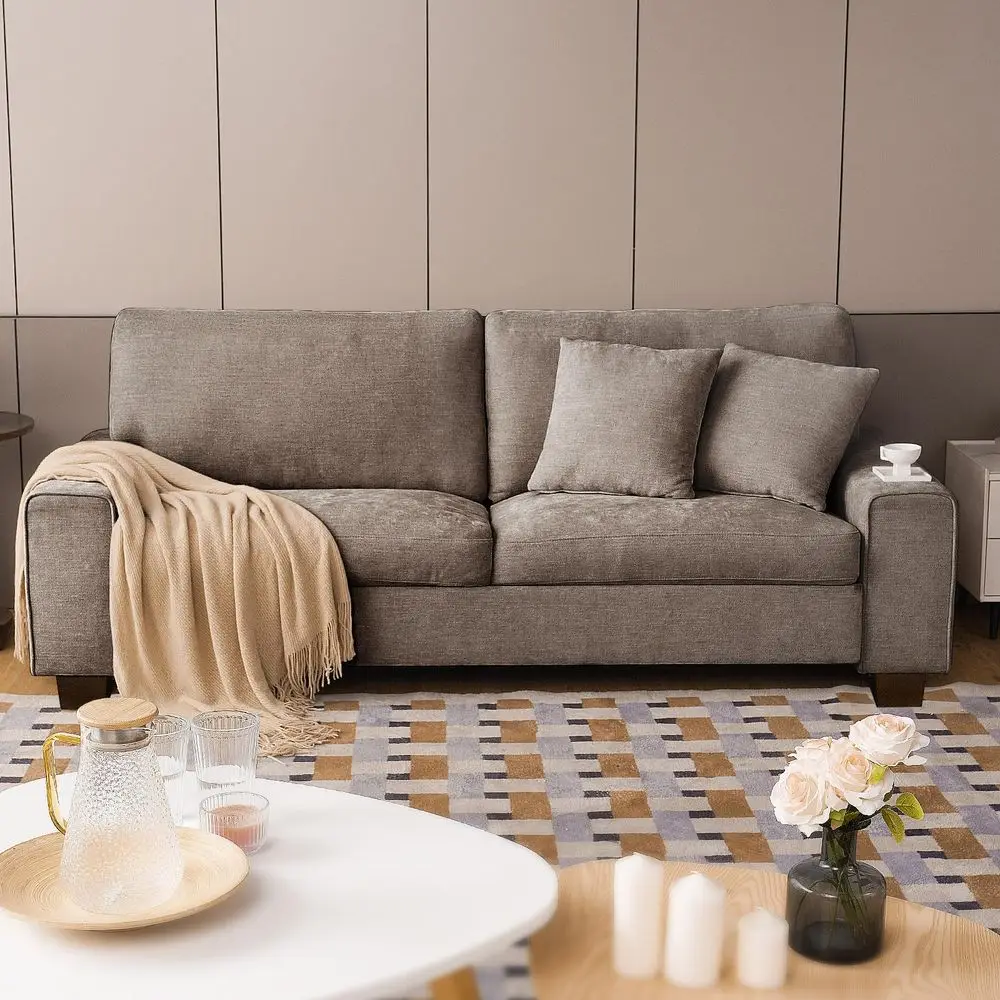 

Modern Loveseat Sofa for Living Room,Chenille Recliner, Removable Cover, Pocket Spring Cushions, Solid Wood Frame, Easy Assembl