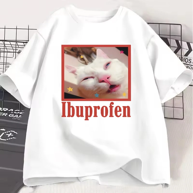 Ibuprofen Cat Meme Graphic Men Woman T-Shirt Funny Cute Cat Lover T-Shirt Casual Funny T-shirts