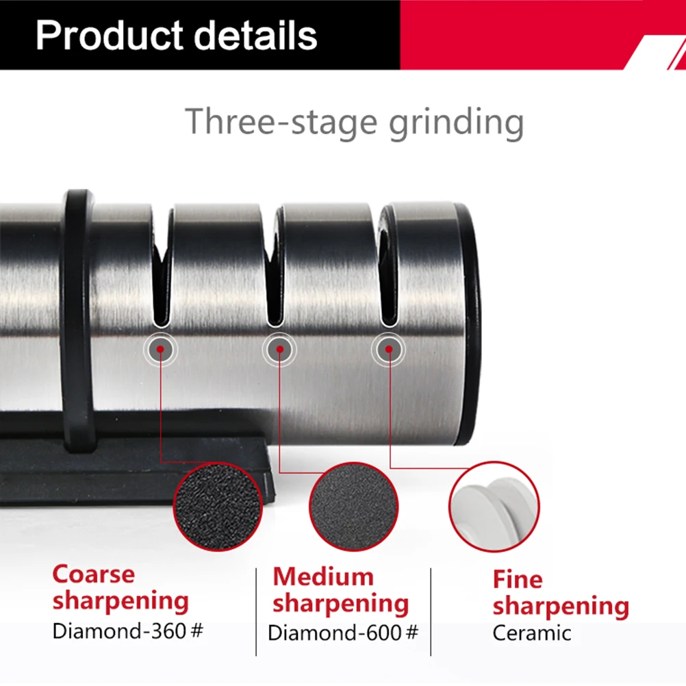 

Manual 3-Stage Coarse Fine Sharpening Compact Ergonomic Non-Slip Base For Chef Knife Cutting Tool Sharpener