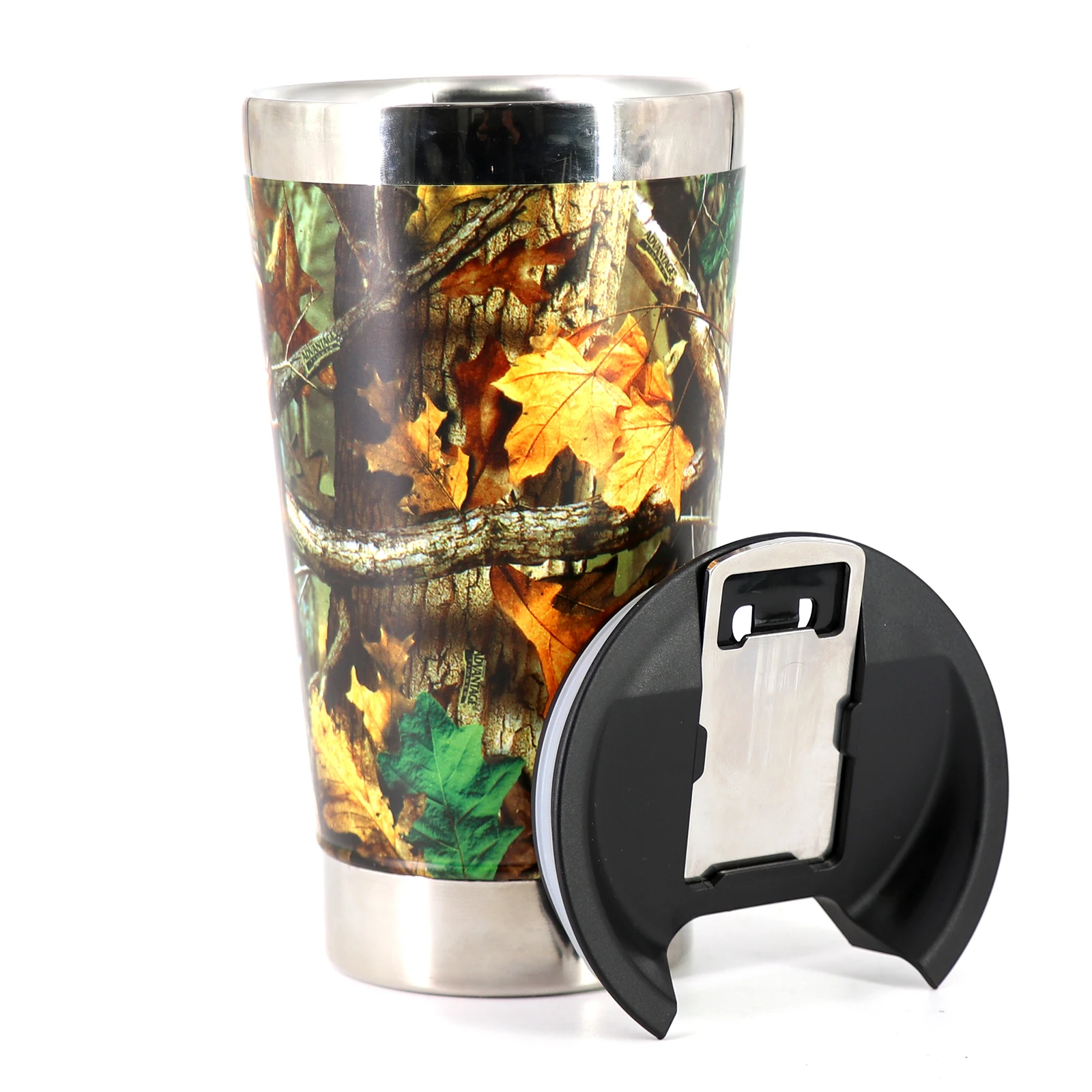 

Camouflage Tumbler Cup Thermos Forest Leaves Insulated Double Vacuum Wall Beer Tumbler with Bottle Opener 473ml for Outdoors