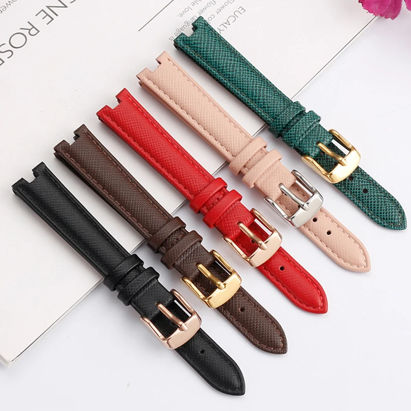 High Quality Notched Watch Strap for Gucci YA141401 YA141505  YA1414 YA1415 GC Women\'s Watch Leather Watchband 12x5mm 14x5mm