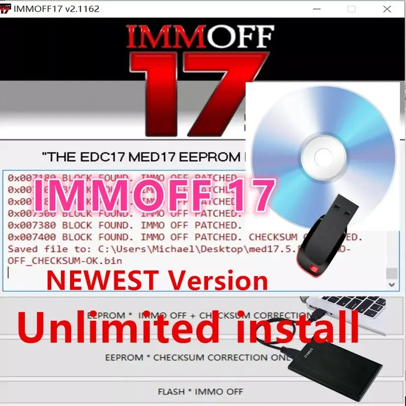 자동차 소프트웨어 IMMOFF17, 키젠 EEPROM 체크섬 보정, Immo Off Ecu EDC17 MED17 Ecu 프로그램, 윈도우 7, 뉴로튜닝