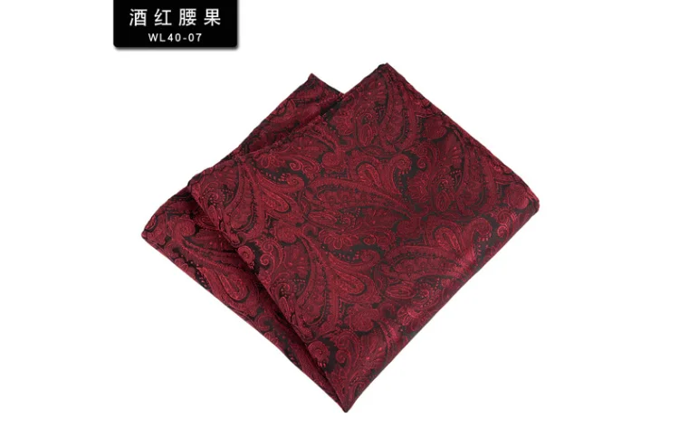 24cm Formal Paisley Pocket Square Mens Polyester Black Red Handkercheif Wedding Party Tuxedo Accessories Elegant Hanky Cravat